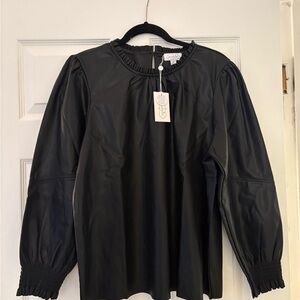 Mud Pie Black Long Sleeve Relaxed Blouse with Bib Collar